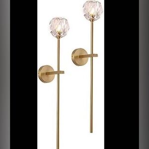 (NEW) Elegant Gold Wall Sconces with Crystal Accents